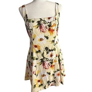 Abercrombie & Fitch Fit & Flare Squareneck Mini Dress yellow floral print sz M